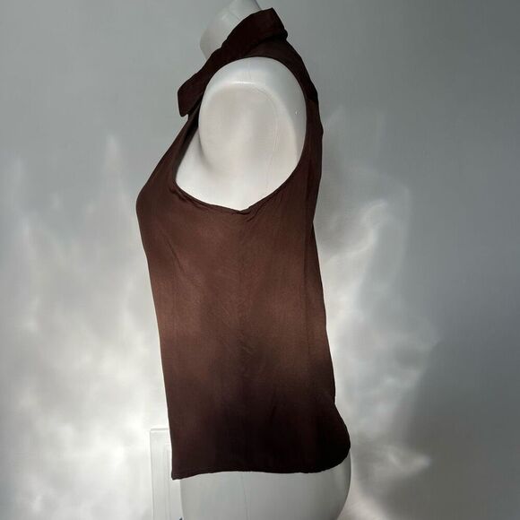 Y2K Jaclyn Smith 100% silk chocolate brownbutton down tank top - Picture 7 of 11